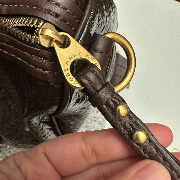 Marc By Marc Jacobs Brown Patent Leather Zip top Satchel Shoulder Bag Large NEW - Picture 9 of 14